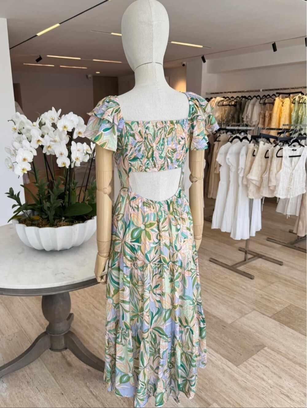 NWT &merci v neck flutter sleeve pastel floral tiered skirt cutout smock back S - Picture 2 of 14
